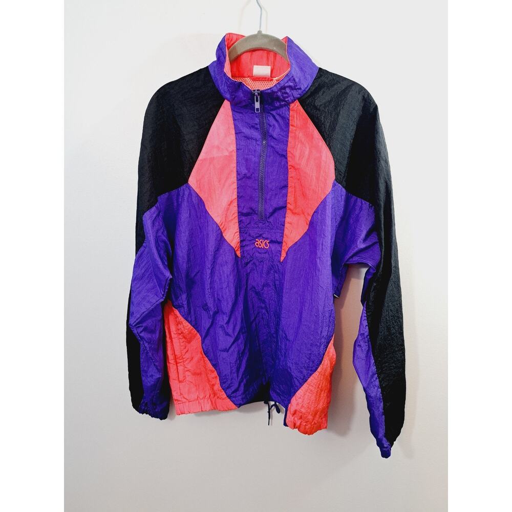 Asics Vintage Women's Pink Purple Black Color-Block 1/4 Zip Wind Breaker - Picture 6 of 13